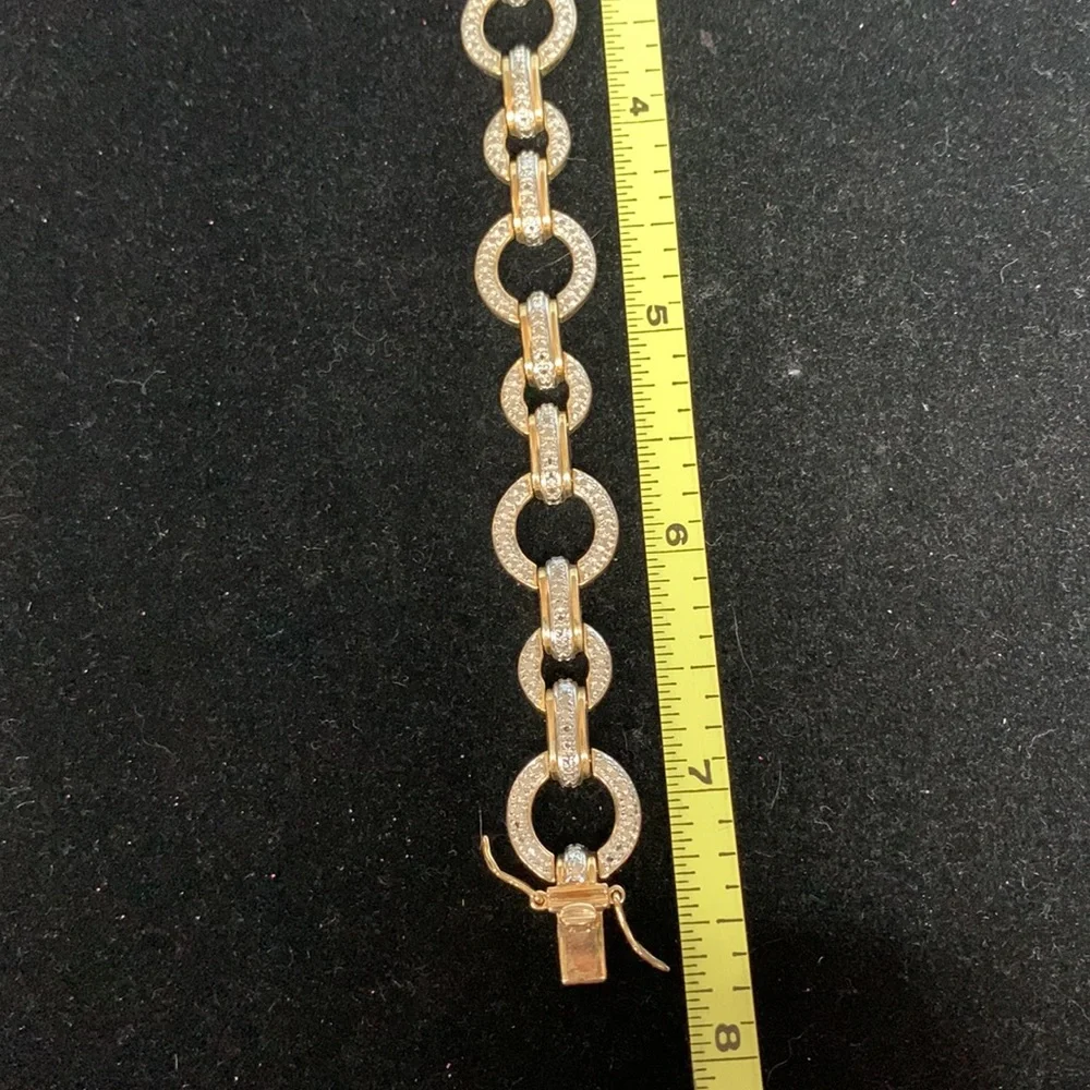 Circle Diamond illusion bracelet gold 925 Sterling Silver safety closure 7.5” - Picture 3 of 7